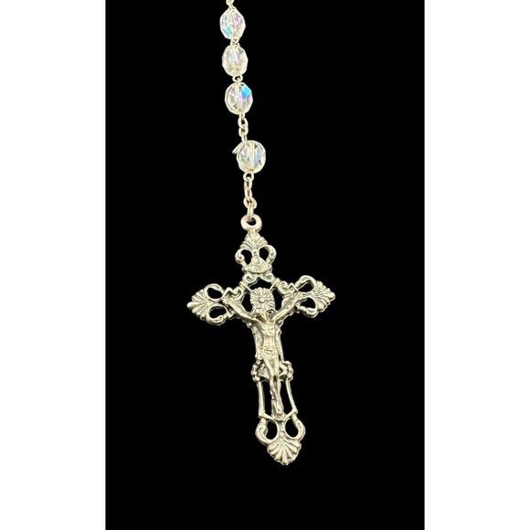 Vintage Signed INRI Cut Aurora Glass Crystal Jesus Rosary ITALY - Picture 2 of 9